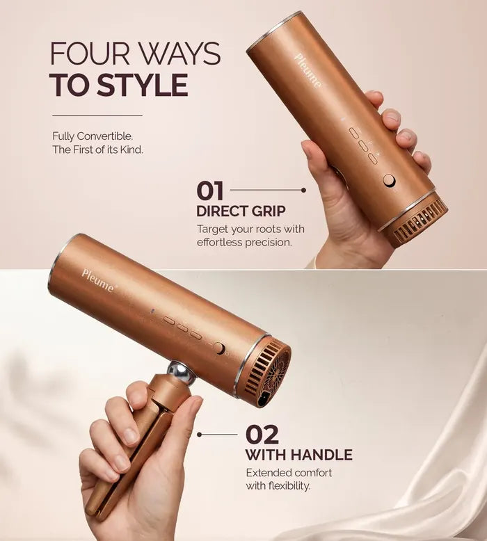 Pleume held in a direct grip, and held by its detachable handle
